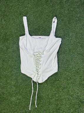 Victoria's Secret PINK All-Day Soft Rib Lace-Up Corset Top in Mint Green